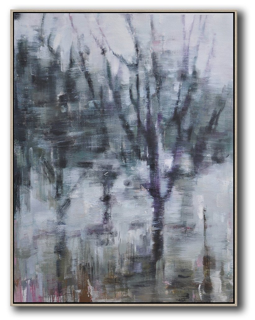 Handmade Extra Large Contemporary Painting,Abstract Landscape Painting,Original Abstract Painting Canvas Art,White,Dark Green,Grey,Purple.etc